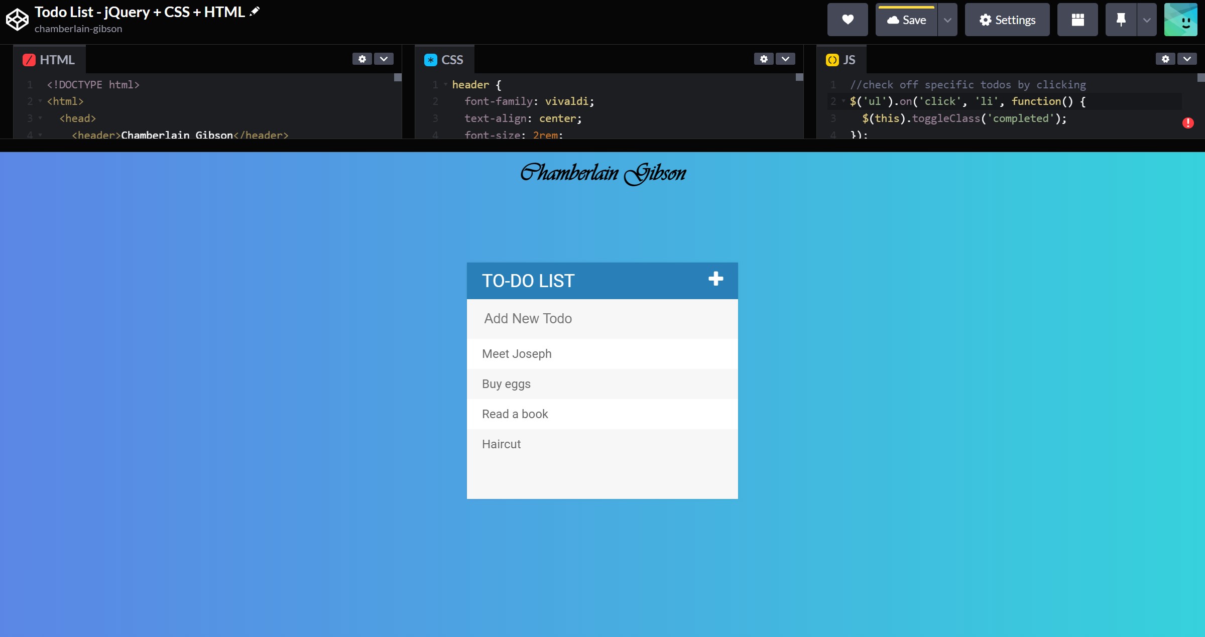 Todo List - jQuery + CSS + HTML